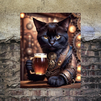 Hoja De Papel De Regalo Decoupage - Gato steampunk bebiendo cerveza
