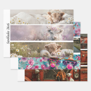 Hoja De Papel De Regalo Decoupage Highland Ternero Florales Diseños de Sie