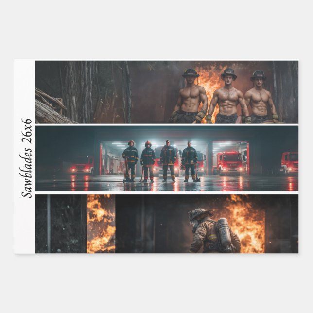 Hoja De Papel De Regalo Decoupage Homenaje a Bomberos Serruchos  (Anverso)
