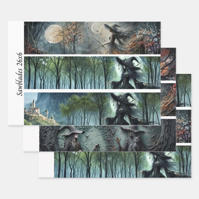 Hoja De Papel De Regalo Decoupage Moonlit Gothic Forest & Witch Handsaws (Set)