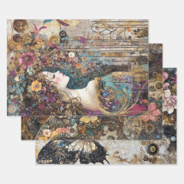 Hoja De Papel De Regalo Decoupage Steampunk Victorik Lady Butterfly