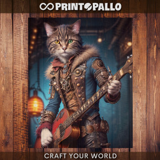 Hoja De Papel De Regalo Decoupage - Un gato steampunk y guitarra