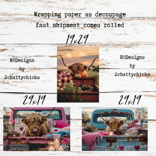 Hoja De Papel De Regalo Decoupage Vacas de las Tierras Altas Arte Rústico