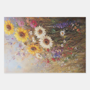 Hoja De Papel De Regalo Decoupage Vibrant Sunflower, Daisies, Wildflowers