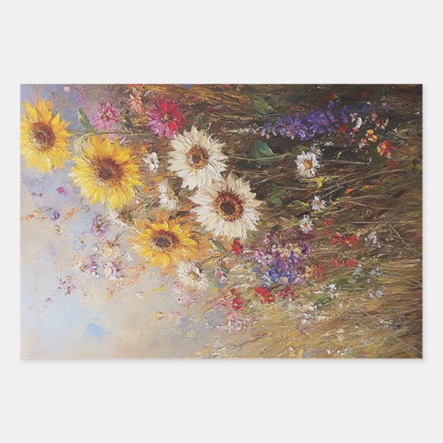 Hoja De Papel De Regalo Decoupage Vibrant Sunflower, Daisies, Wildflowers (Anverso 3)