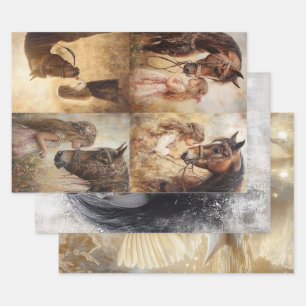 Hoja De Papel De Regalo Decoupage Whimsical Collection Horses & Swan