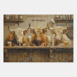 Hoja De Papel De Regalo Decoupage Whimsical Cows Saloon Bar Leche Sacudida