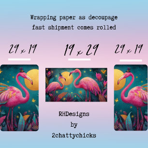 Hoja De Papel De Regalo Decoupage Whimsical Flamingo Moon Pinks Verde azul