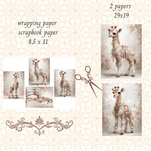 Hoja De Papel De Regalo Decoupage Whimsical Girafa Pink Scrapbooking