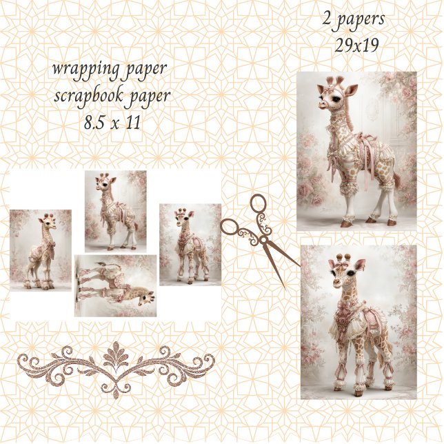 Hoja De Papel De Regalo Decoupage Whimsical Girafa Pink Scrapbooking (Subido por el creador)
