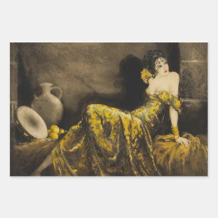 Hoja De Papel De Regalo Decoupaging de Louis Icart de los años 1940