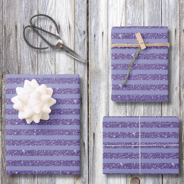 Hoja De Papel De Regalo Deep Amethyst Glitter Style Horizontal Stripes  (Subido por el creador)
