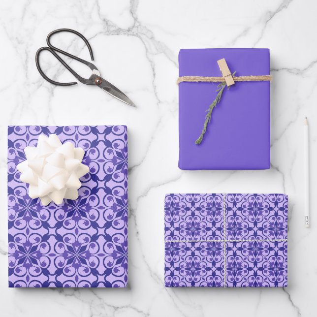 Hoja De Papel De Regalo Deep Indigo, Purple & Violet Floral Moroccan (Anverso)