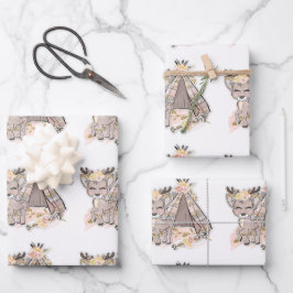 Hoja De Papel De Regalo Deer and Tent Cute Outdoor
