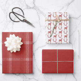 Hoja De Papel De Regalo Deer Antlers Rustic Tartan Red