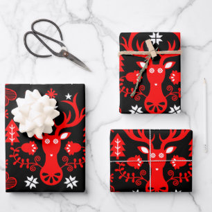 Hoja De Papel De Regalo Deer de Navidades rojos escandinavos