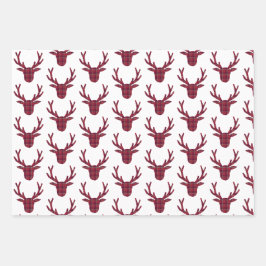 Hoja De Papel De Regalo Deer Plaid Dark Red Burgundy