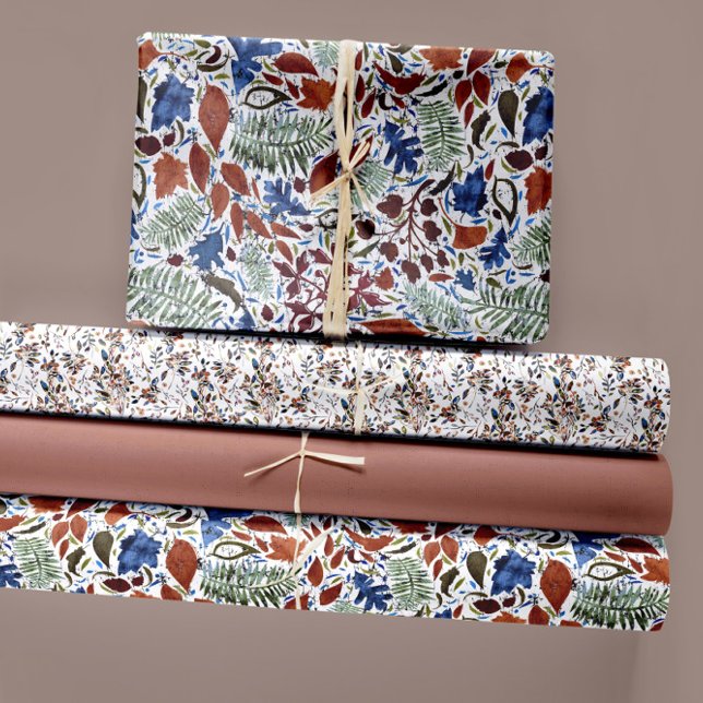 Hoja De Papel De Regalo Deja la paleta de otoño de Berries Trio (Watercolor Leaves Berries Trio Fall Palette Wrapping Paper Sheets by Studio Posies.
)
