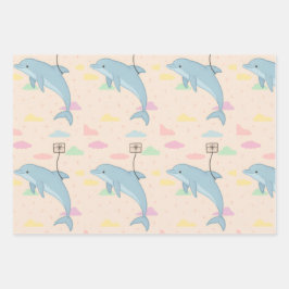 Hoja De Papel De Regalo Delfín volador entrega Ilustracion de letras