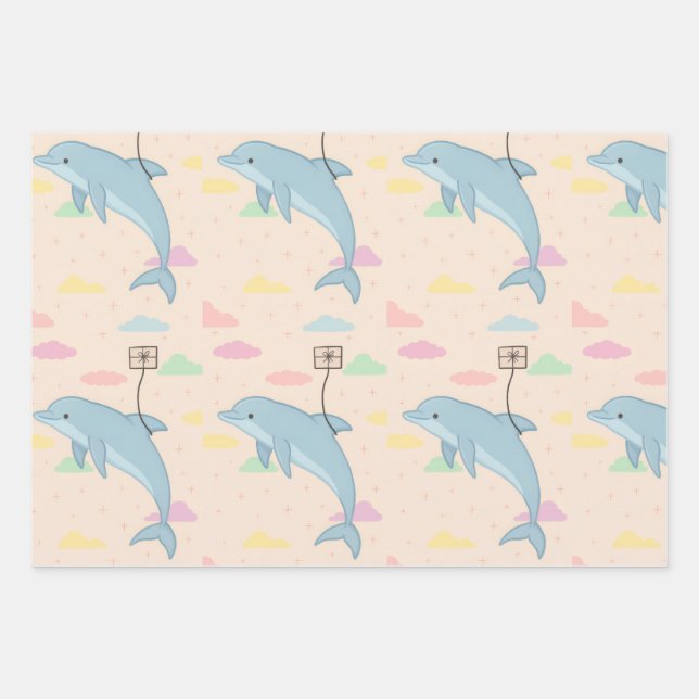Hoja De Papel De Regalo Delfín volador entrega Ilustracion de letras (Anverso)