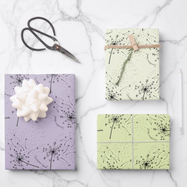 Hoja De Papel De Regalo Delicada flor verde silvestre Dandelion besa flora (Anverso)
