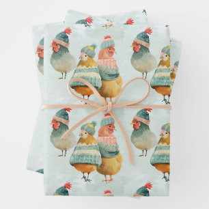Hoja De Papel De Regalo Delicadas gallinas personalizados en gorras y pañu