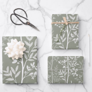 Hoja De Papel De Regalo Delicado Silueta Floral Verde Oliva
