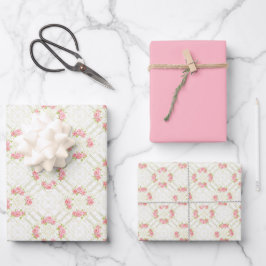 Hoja De Papel De Regalo Delicado trabajo de voluta en oro y rosas florales