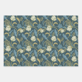 Hoja De Papel De Regalo Demanda floral verde y azul del Parque Morris