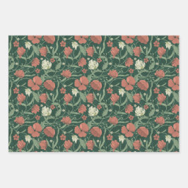 Hoja De Papel De Regalo Demanda floral verde y roja del Parque Morris