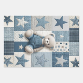 Hoja De Papel De Regalo Denim Patchwork Bear Napkins