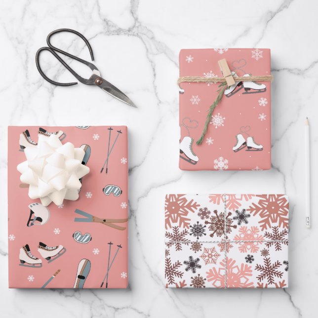 Hoja De Papel De Regalo Deportes Rubor de invierno rosa y blanco (Anverso)
