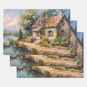 Hoja De Papel De Regalo Depuración del Cottagecore de la costa costera