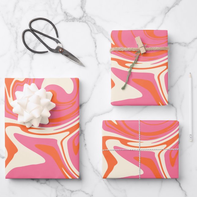 Hoja De Papel De Regalo Derrame - rosa, Naranja y crema (Anverso)