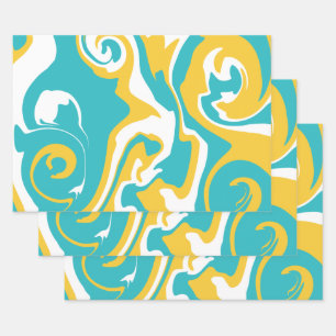 Hoja De Papel De Regalo Derrame - Turquesa y Amarillo