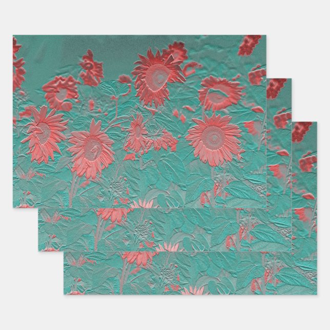 Hoja De Papel De Regalo Descomposición de la Moda rosa Verde azulada flora (Set)