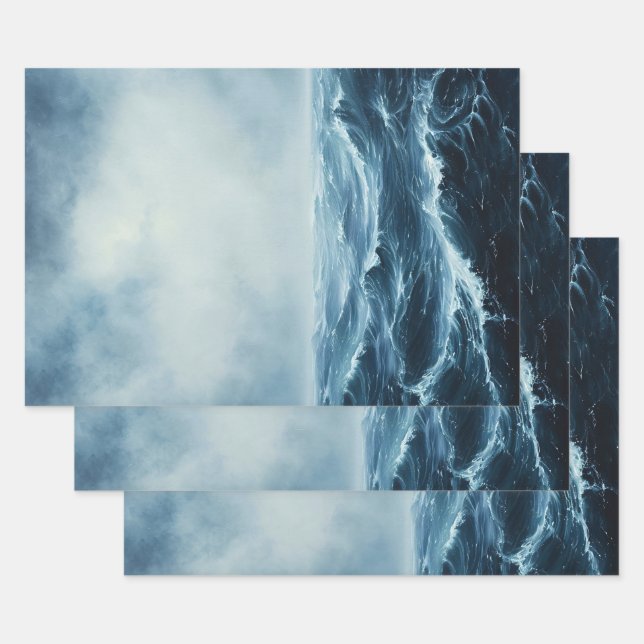 Hoja De Papel De Regalo Desenlace de olas oceánicas de mar duro (Set)
