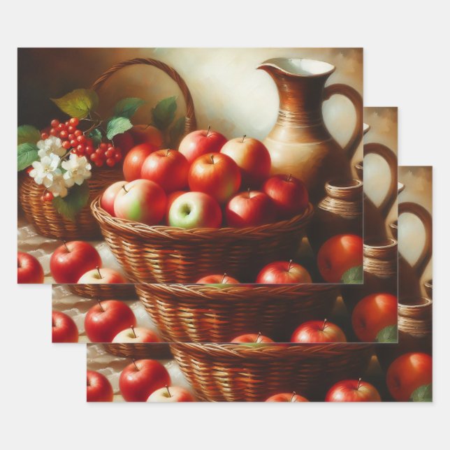 Hoja De Papel De Regalo Desenlace de pintura de vida de cestas de manzanas (Set)