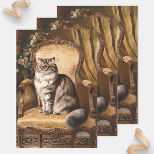 Hoja De Papel De Regalo Desenlace de pintura estilo vintage para gato pers