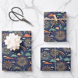 Hoja De Papel De Regalo Desert Night Fireworks Celebration Pattern