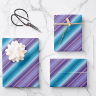 Hoja De Papel De Regalo Desfile de moda inspirado en rayas azules y púrpur