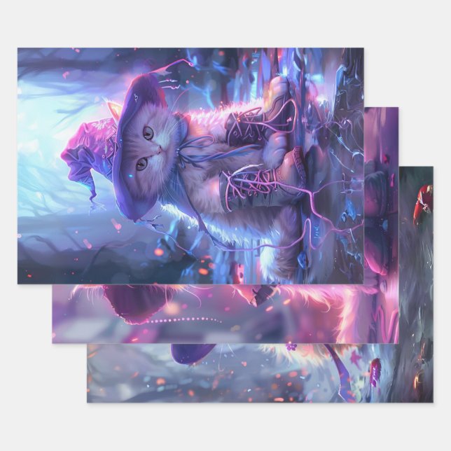 Hoja De Papel De Regalo Desnudo de gatos brujos morados (Set)