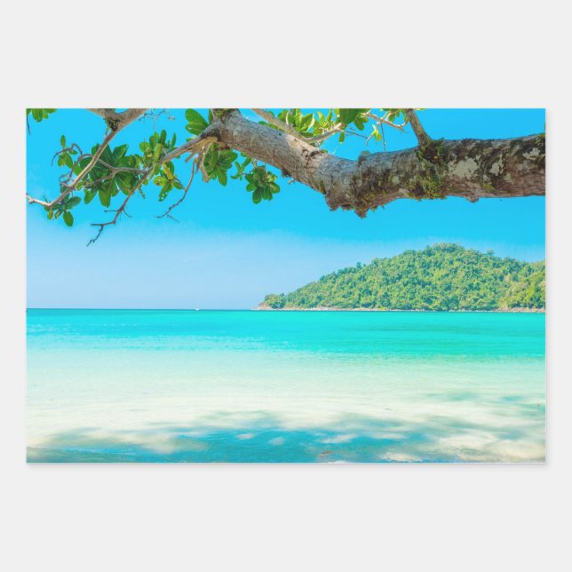 Hoja De Papel De Regalo Desnudo de la playa tropical (Anverso)