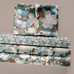 Hoja De Papel De Regalo Desnudo de Magnolias Florales<br><div class="desc">Patrón floral de magnolia moderna de Studio Posies. mezcla de gris,  azul y marrón.</div>
