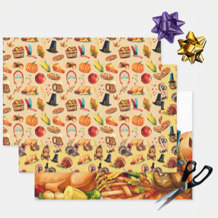 Hoja De Papel De Regalo Día de Acción de Gracias Otoño Pastel de Calabaza