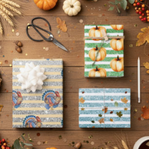 Hoja De Papel De Regalo Día de Acción de Gracias Purpurina de Calabaza de 