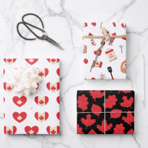 Hoja De Papel De Regalo Día de Canadá 1 de julio Hoja de arce, corazón