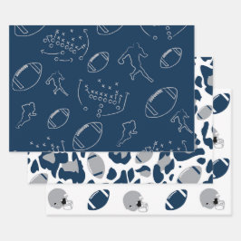 Hoja De Papel De Regalo Día de juego de fútbol moderno en plata y azul mar