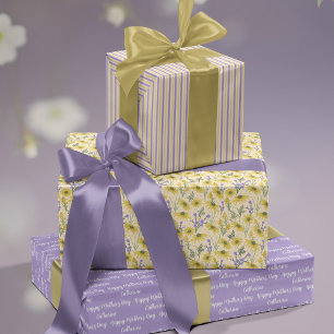 Hoja De Papel De Regalo Día de la Madre de flores amarillas y moradas