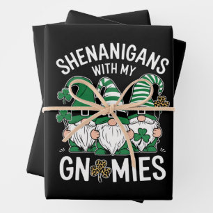 Hoja De Papel De Regalo Día de San Patricio Shamrock Afortunado Gnomos Leo